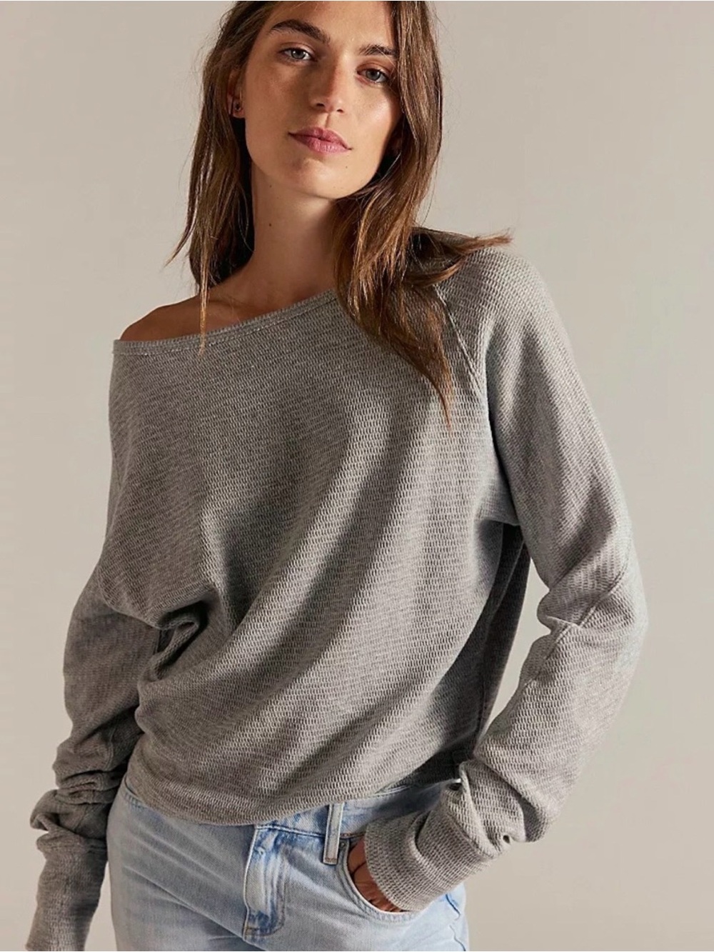 We the Free Jess Grey Off-Shoulder Women's Sweater